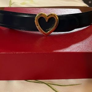 Moschino Black Leather Belt with Heart Buckle
